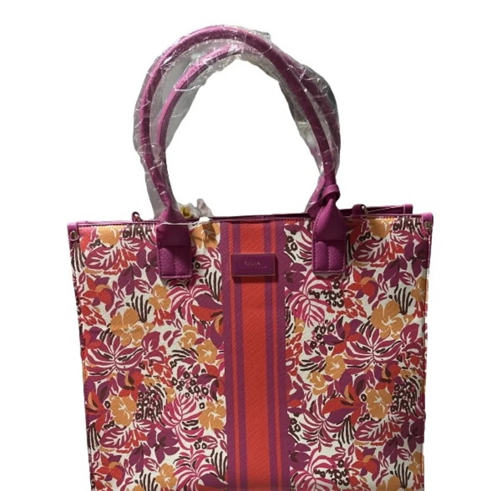 Trina Turk NWT Majorelle Garden Tote with Stripe Vegan Large Adj Strap Purse Bag